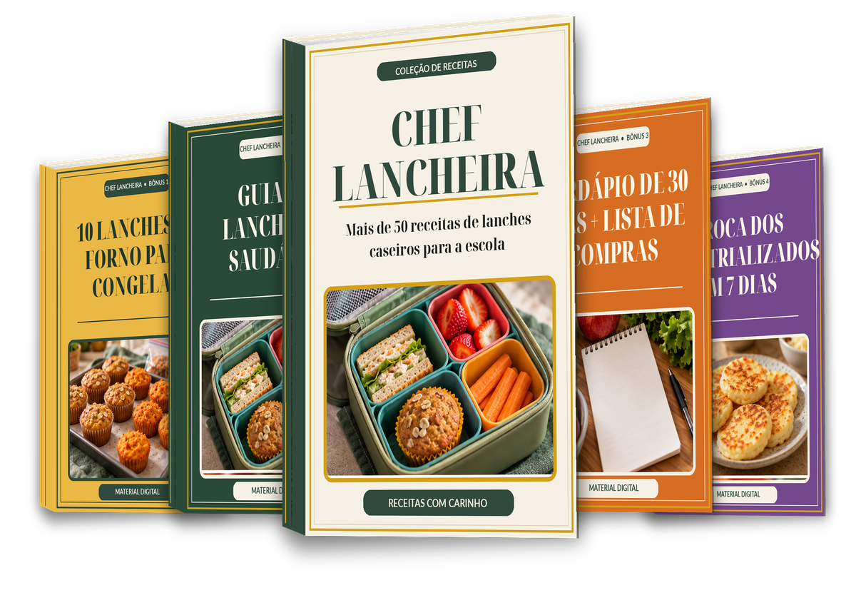 Mockup do kit Chef Lancheira Completo com o e-book principal e os quatro bônus